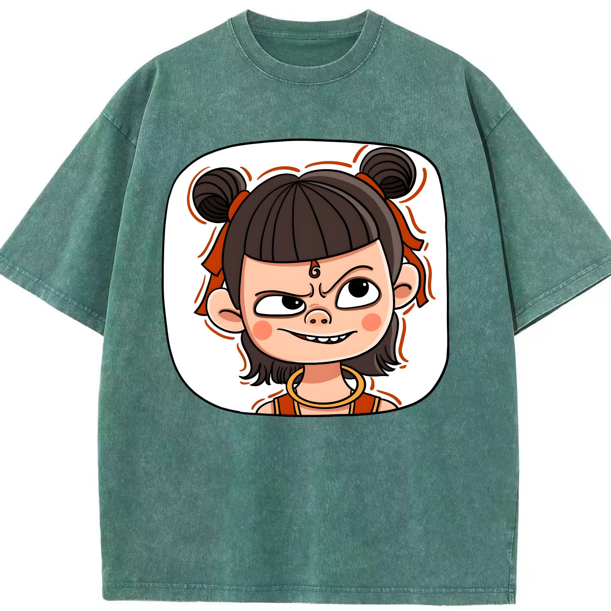 （画像用） Ne Zha 2 ナタ 魔童の大暴れ 綿100% ヴィンテージ風 半袖Tシャツ（フロントプリント）